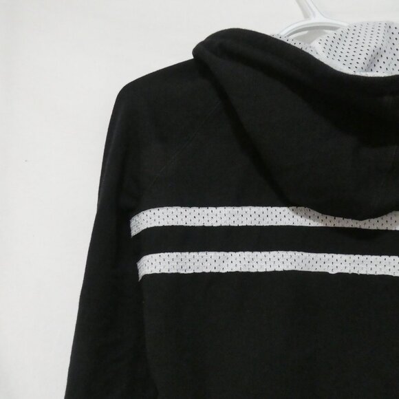 BEBE SPORT | small | Black & White Cropped Mesh Lined Hoodie | Logo & Stripes - Picture 10 of 15